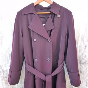 Vtg Jaqueline Ferrar Double Breasted Burgundy Soft Shell Trench Coat Women's 14